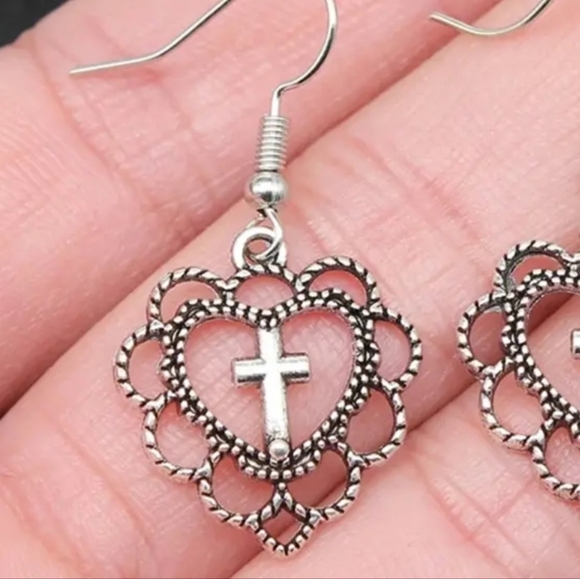 New Hollow Cross Design Hook Earrings Zinc Alloy - Picture 2 of 4